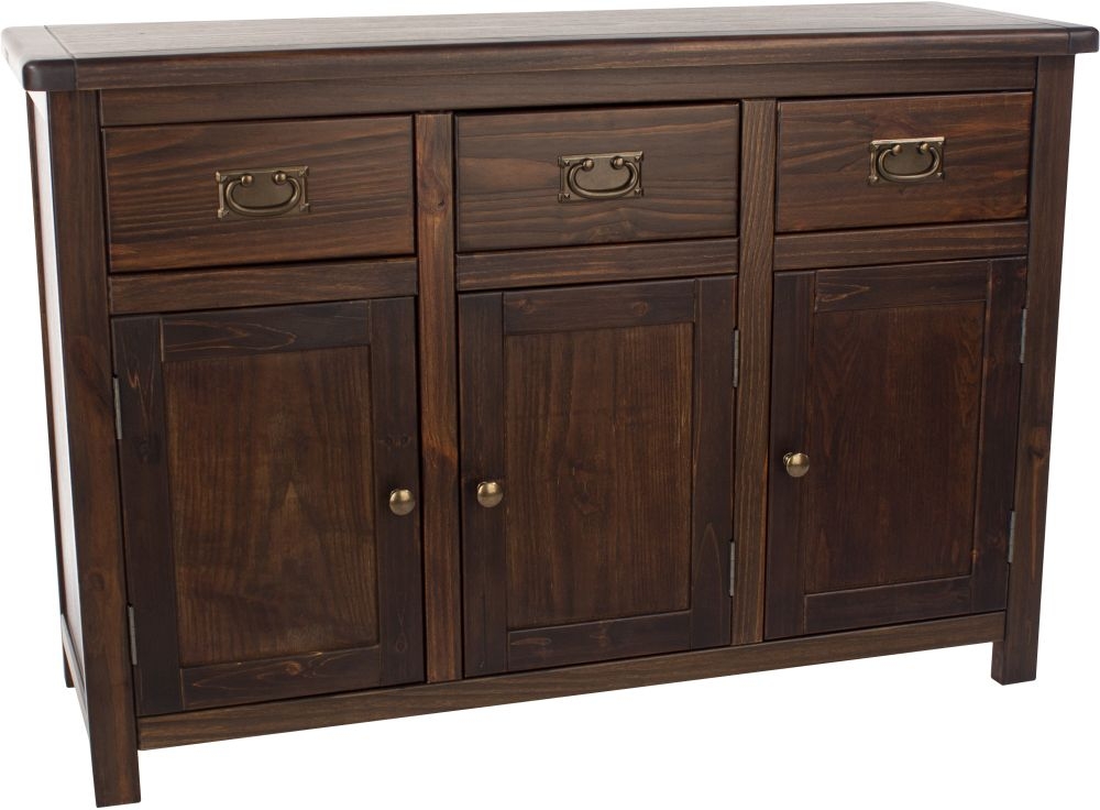 Product photograph of Bowke Dark Wood 3 Door 3 Drawer Sideboard from Choice Furniture Superstore.